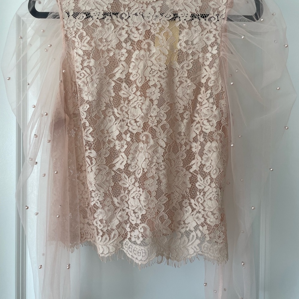 Elegant Lace and Tulle Top with Pearl Details - Picture 1 of 10